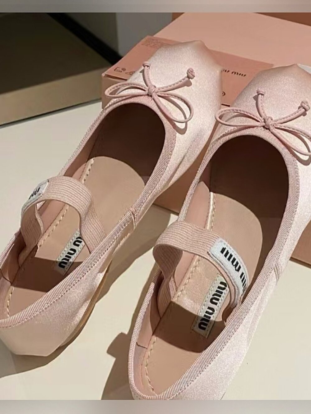 Miu Miu Pink Satin Mary Jane Flats